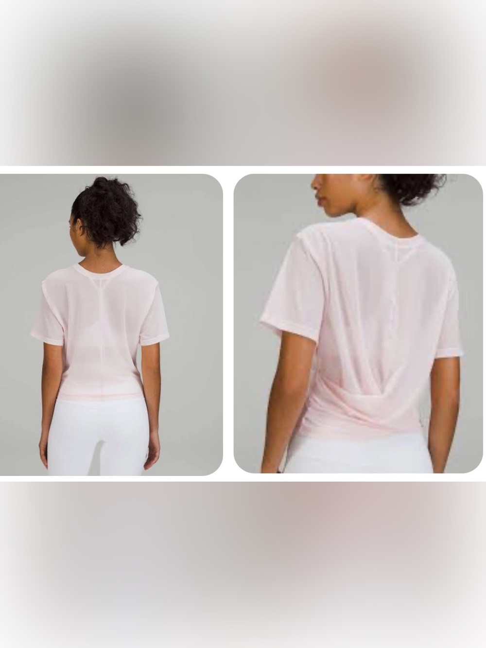 Lulu sheer crop top - Draped Back Short Sleeve Top - Light Pink - Picture 2 of 3
